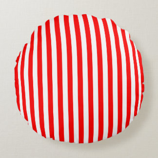 Red and White Medium Size Stripes Round Cushion