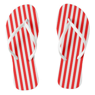 Red and White Medium Size Vertical Stripes Jandals