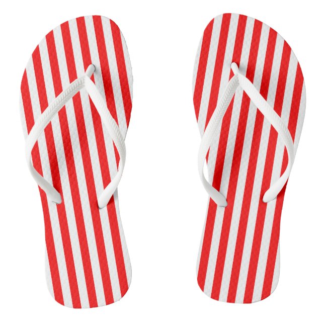 Red and White Medium Size Vertical Stripes Jandals (Footbed)