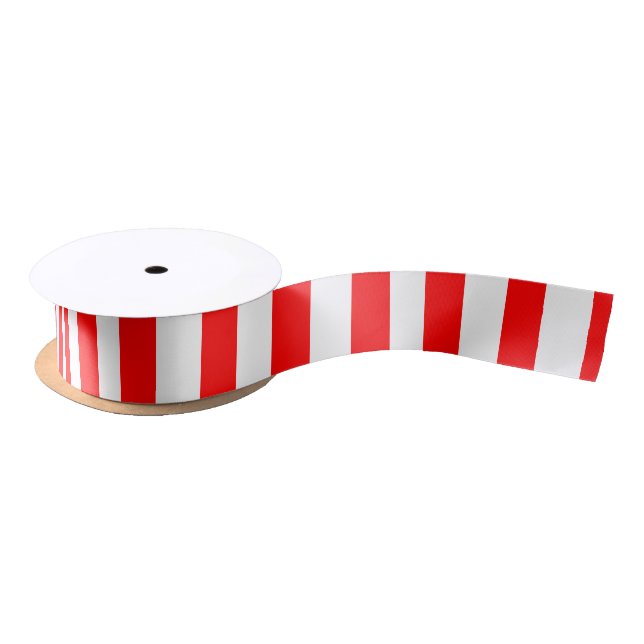 Red and White Medium Size Vertical Stripes Ribbon Satin Ribbon (Spool)