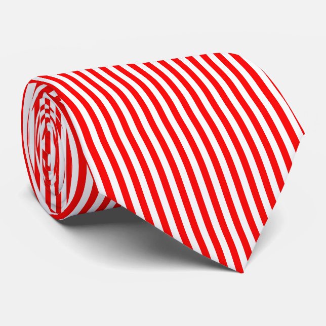 Red and White Medium Size Vertical Stripes Tie (Rolled)