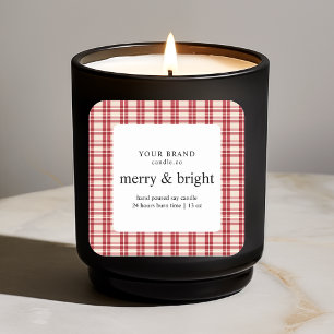 Red and White Merry and Bright Candle  Square Sticker