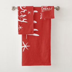 Red and white Merry Christmas bathroom towel set