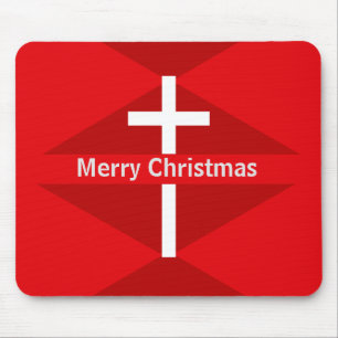 Red and White Merry Christmas Christian Cross Mouse Pad