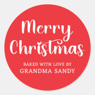 Red and White Merry Christmas Classic Round Sticker