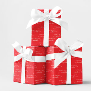 Red and White Merry Christmas Cute Bow Name Wrapping Paper Sheet