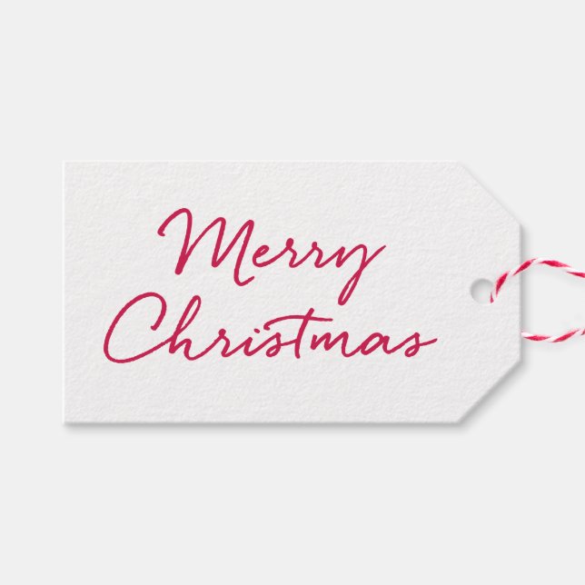 Red and White Merry Christmas Gift Tag (Front (Horizontal))