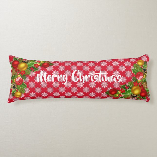 Red and White Merry Christmas Long Cosy Pillow (Front)