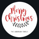 Red and White Merry Christmas Personalised Sticker<br><div class="desc">Red and White Merry Christmas Personalised Sticker</div>