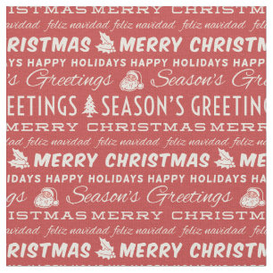 Red and White Merry Christmas Retro Typography Fabric