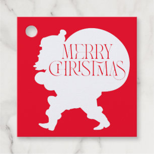 Red And White Merry Christmas Santa Silhouette Favour Tags