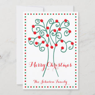 Red And White Merry Christmas Tree Holiday Card