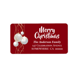 Red and White Merry Christmas with Baubles Label