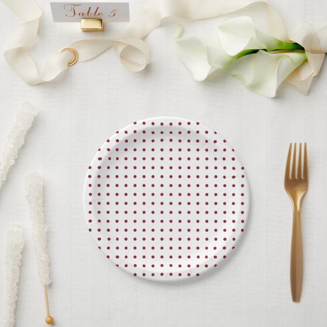 Red and White Minimalist Polka Dots g1 Paper Plate (Wedding)