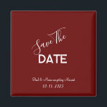 Red and White Minimalist Wedding Save the Date Magnet<br><div class="desc">.: Minimalist Wedding save-the-date with a beautiful maroon burgundy red background and contrasting white font
.: Completely customizable- change the text,  font,  font size and font color.
.: Coordinating items available
.: Design available in other colors as well.</div>