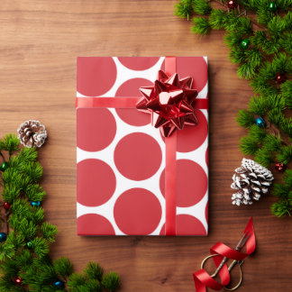 Red and White Mod Big Polka Dots Wrapping Paper
