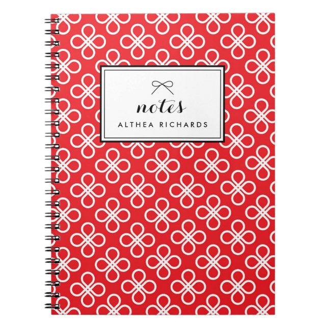 Red and White Modern Floral Pattern Personalised Spiral Notebook (Front)