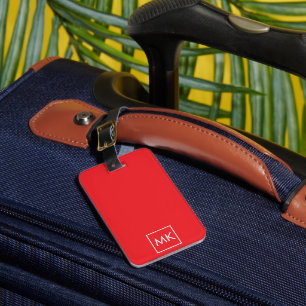Red and White Modern Monogram Luggage Tag