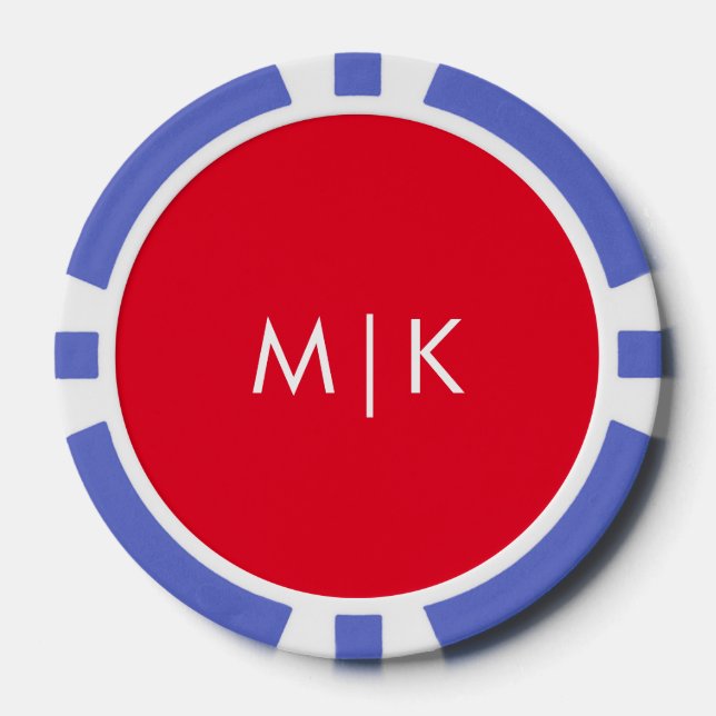 Red and White | Modern Monogram Poker Chips (Front)