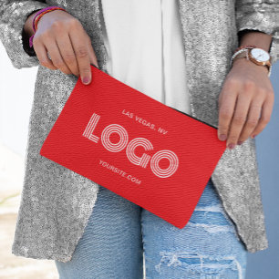 Red and White Modern Rectangular Logo Accessory Pouch