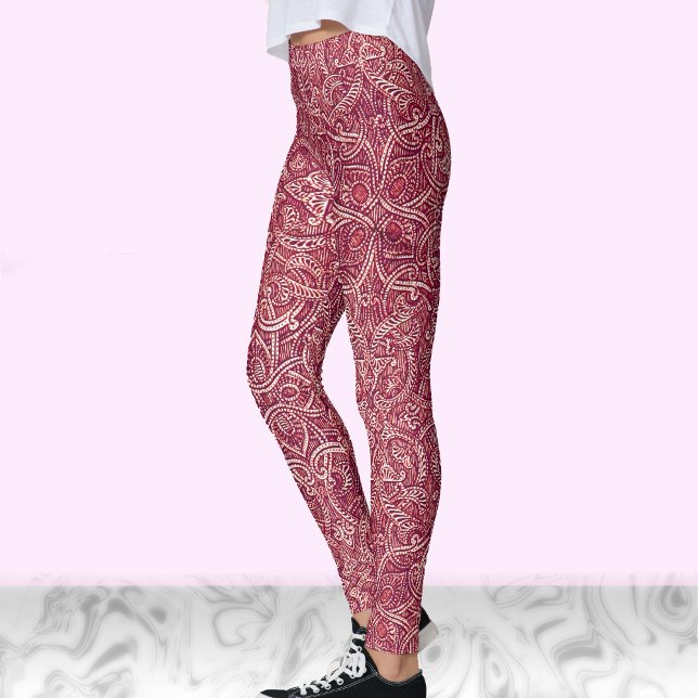 Red and white modern stylish trendy pattern leggings (Creator Uploaded)