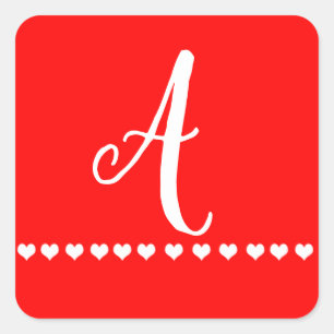 Red and White Monogram Initial Square Sticker