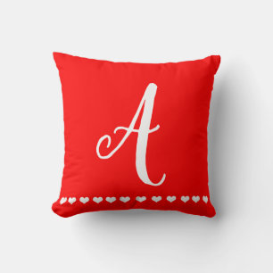 Red and White Monogram Initial Throw Pillow