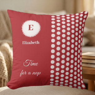Red and white monogram time for a nap cushion