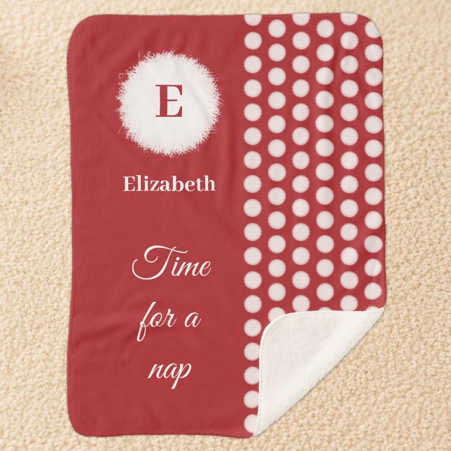 Red and white monogram time for a nap sherpa blanket (Creator Uploaded)