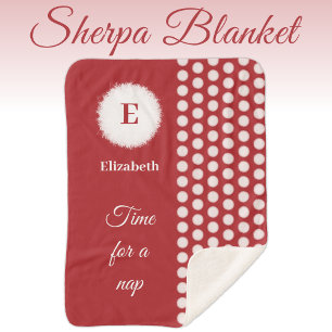 Red and white monogram time for a nap sherpa blanket