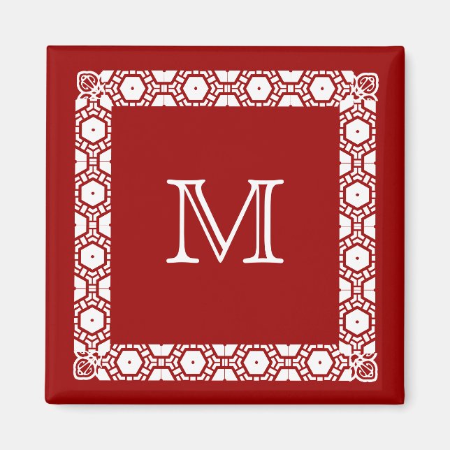 Red and White Monogrammed Stateroom Door Marker Magnet (Front)