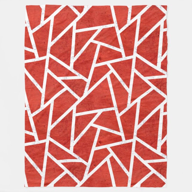 Red and white mosaic pattern fleece blanket (Front)