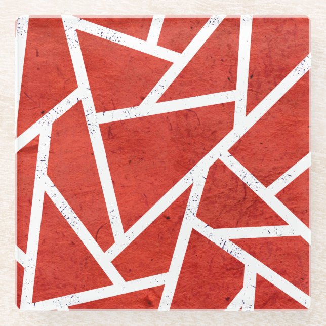 Red and white mosaic pattern glass coaster (Front)