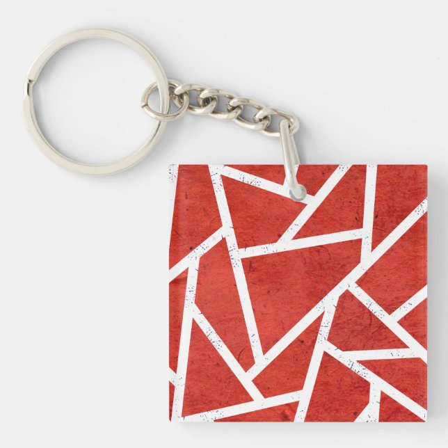 Red and white mosaic pattern key ring (Front)