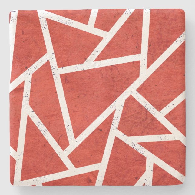 Red and white mosaic pattern stone coaster (Front)