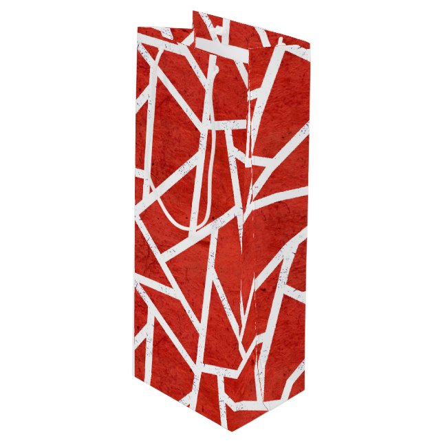 Red and white mosaic pattern wine gift bag (Front Angled)