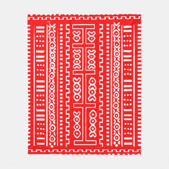 Red and White Mud Cloth Fleece Blanket, 50"x60" Blanket (Front)