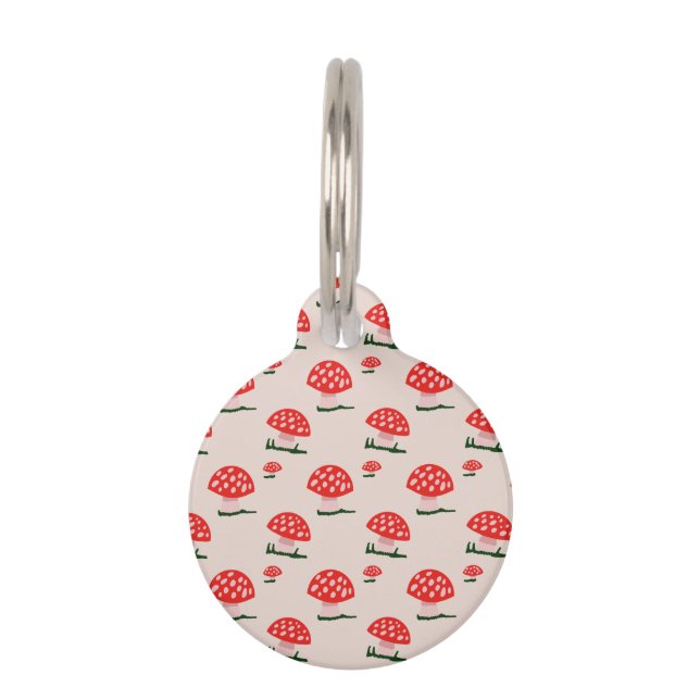 Red and White Mushroom Dog ID Tag (Front)