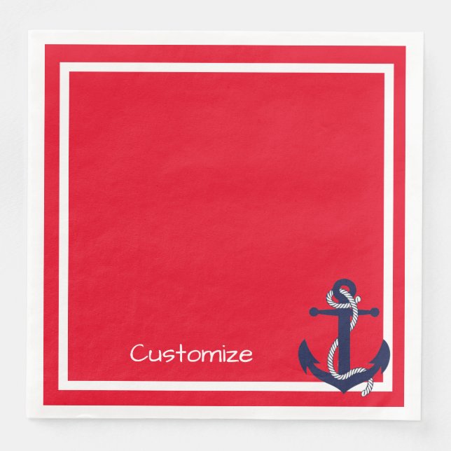 Red And White Nautical Design Paper Napkin (Front)