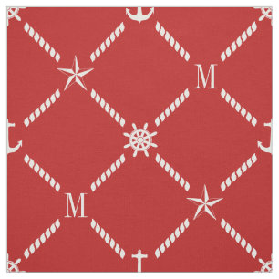 Red and White Nautical Monogram Fabric