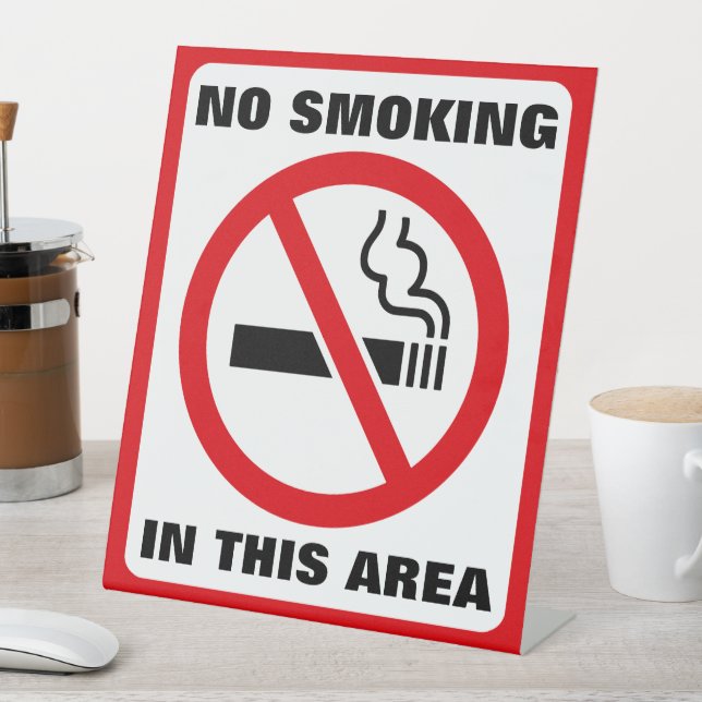 Red and White No Smoking Pedestal Sign (In SItu)