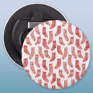 Red and White Nordic Christmas Stockings Bottle Opener