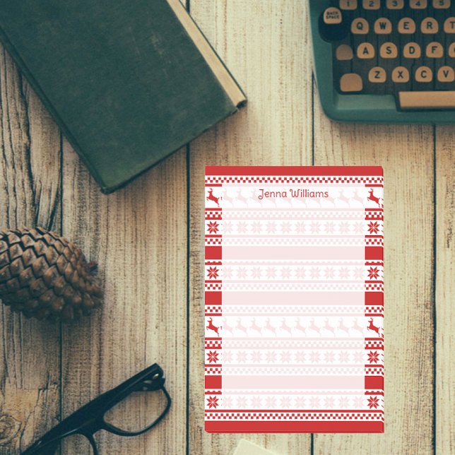 Red and White Nordic Reindeer Print Personalised Post-it Notes (Creator Uploaded)