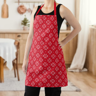 Red and White Nordic Snowflake Pattern Christmas Apron