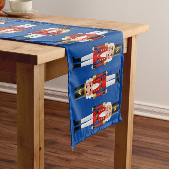 Red and White Nutcrackers Blue Background Medium Table Runner (In Situ)