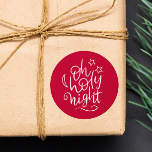 Red and White Oh Holy Night Religious Christmas Classic Round Sticker