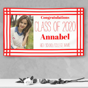 Red and White One Photo Geometric Grad Banner