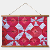 Red and White Open Umbrella Ceiling