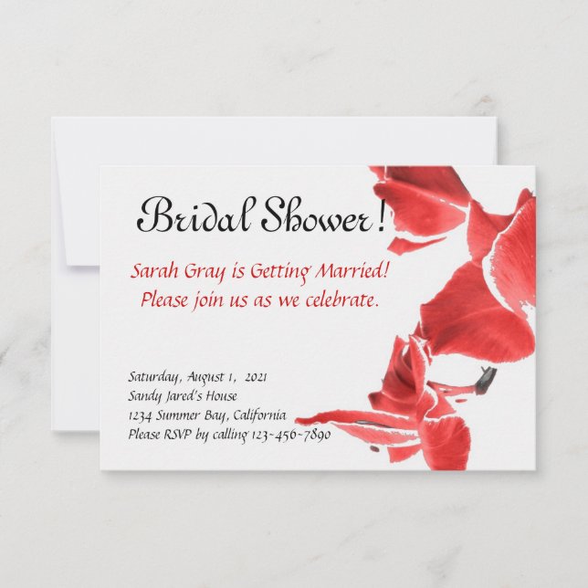 Red and white orchids bridal shower invitation (Front)