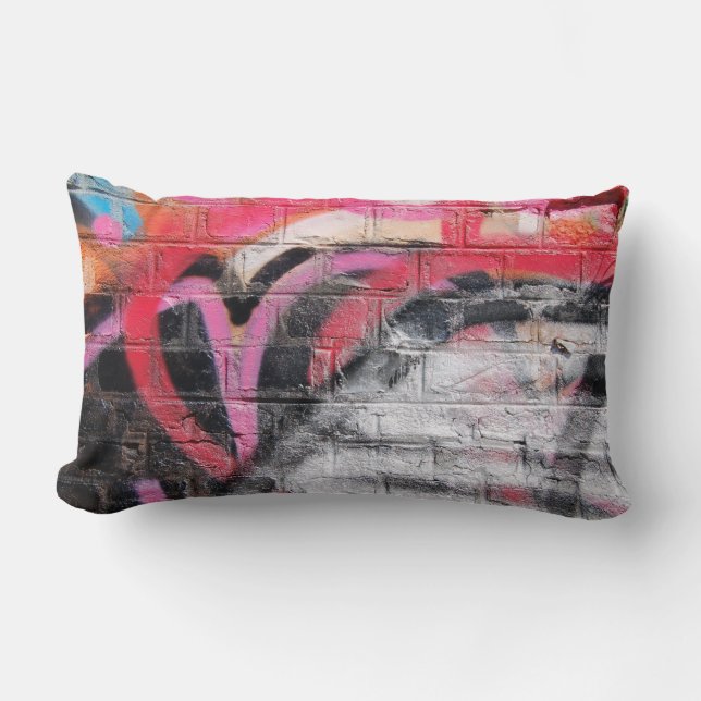Red and white painted wall lumbar cushion (Front)